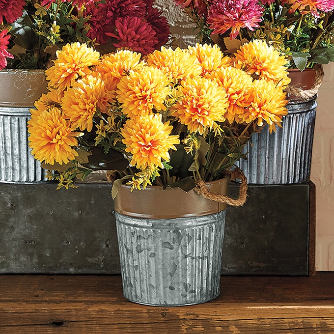 Faux Mums in Galvanized Pot, , large