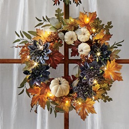 Blue Mum and White Pumpkin Wreath, , large