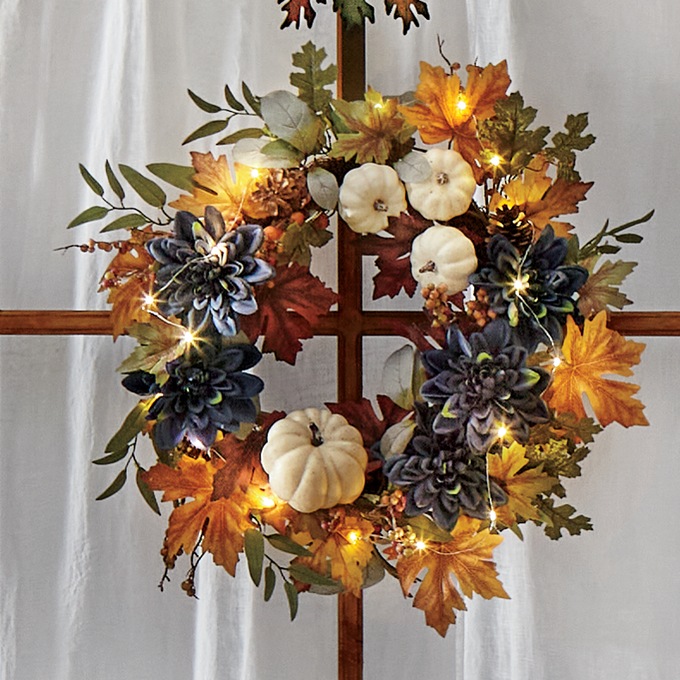 Blue Mum and White Pumpkin Wreath, , large