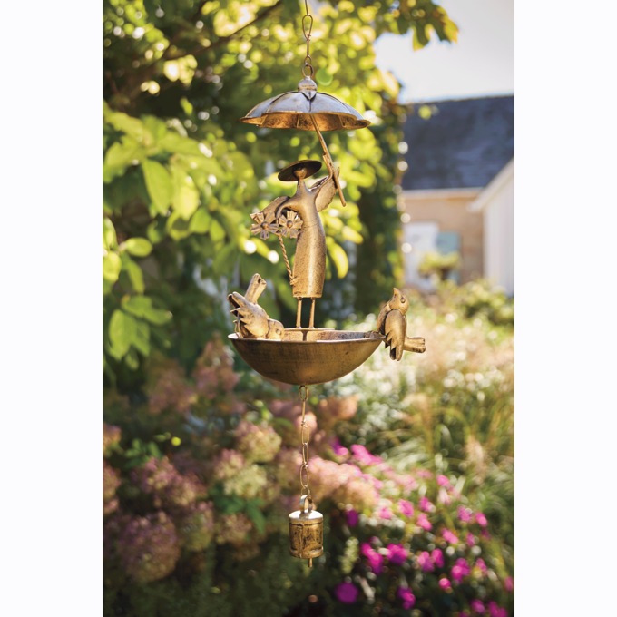 Woman with Umbrella and Birds Chime, Gold, large