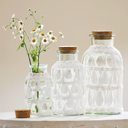Set of 3 White Lattice-Wrapped Decorative Jars, , large