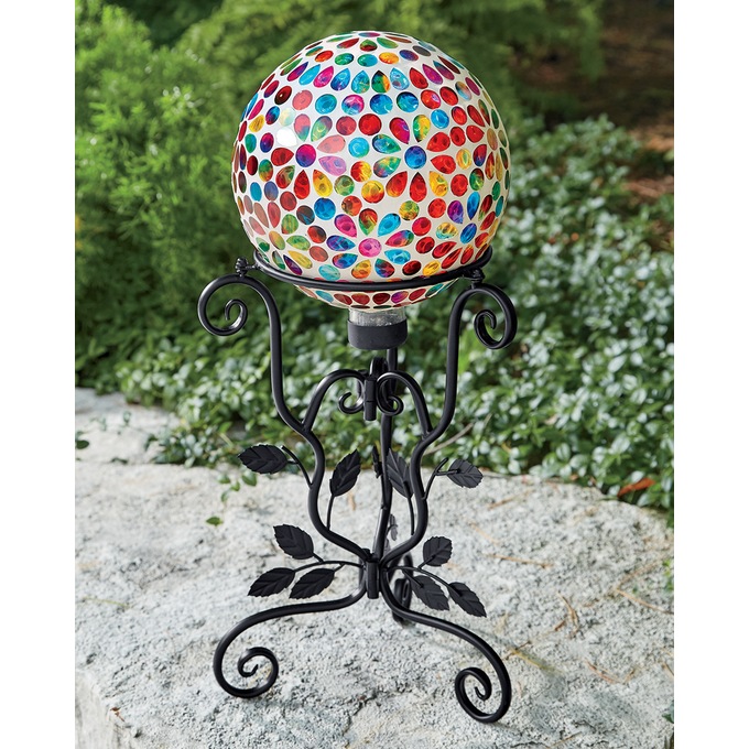 Metallic Gazing Ball with Stand, , large