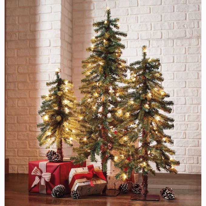 Set of 3 Lighted Alpine Trees, , large