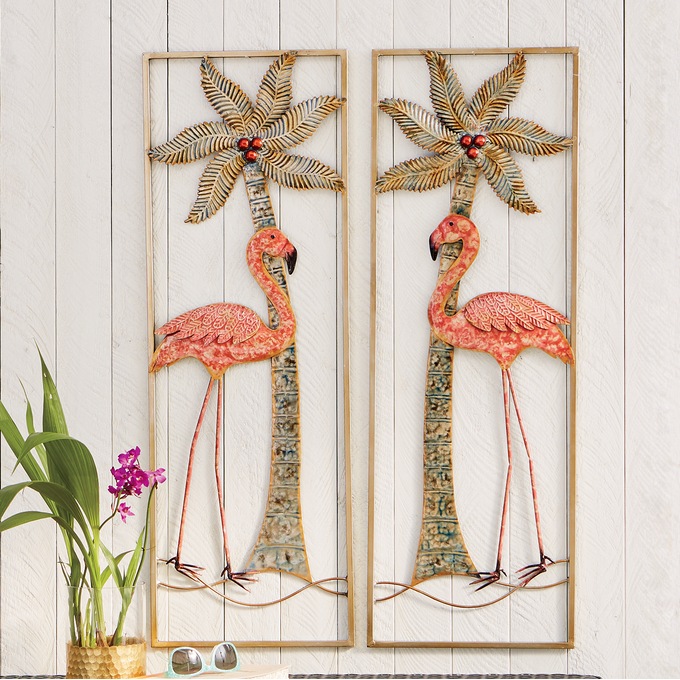 2 Piece Flamingos With Palm Trees Wall Art Set Country Door - Metal Palm Tree Wall Art 2 Piece Flamingos With Palm Trees Wall Art Set Country Door - Metal Palm Tree Wall Art