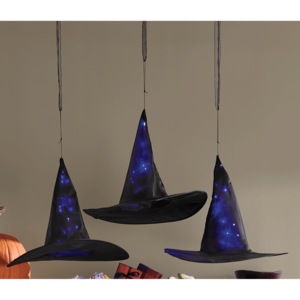 Set of 3 Hanging Lit Witch Hats, , large
