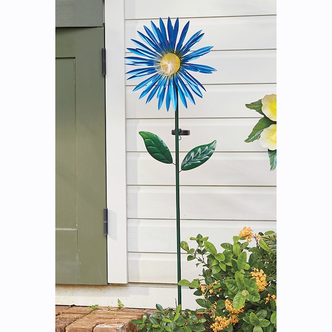 Blue Fiber-Optic Solar Flower Stake, Blue, large