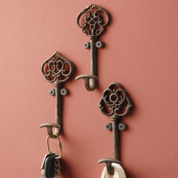 Set of 3 Cast Iron Key Wall Hooks, , large