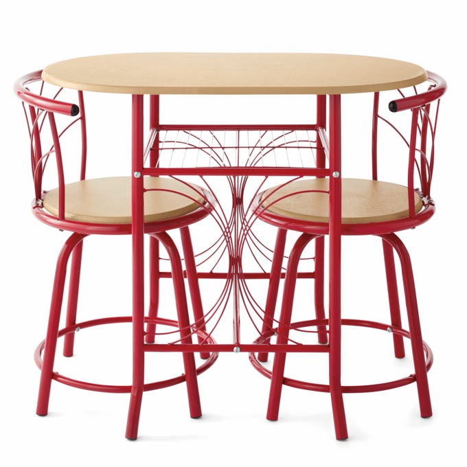 3-Piece Colorful Bistro Dining Set with Swivel Chairs, Red, large