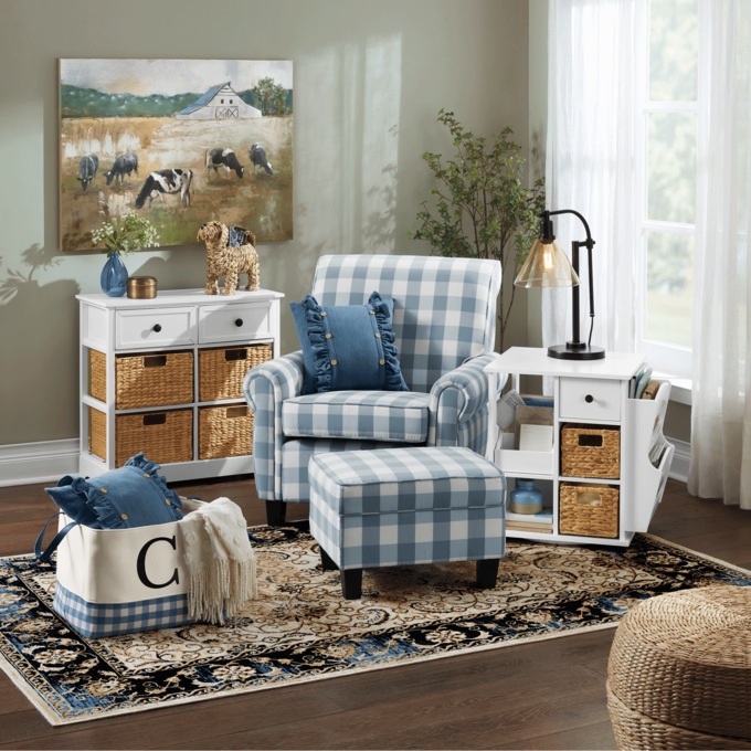 Buffalo Check Armchair and Ottoman Country Door