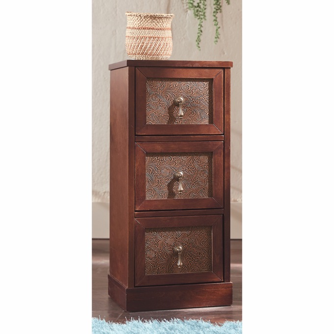 Embossed Faux-Leather 3-Drawer Cabinet, , large