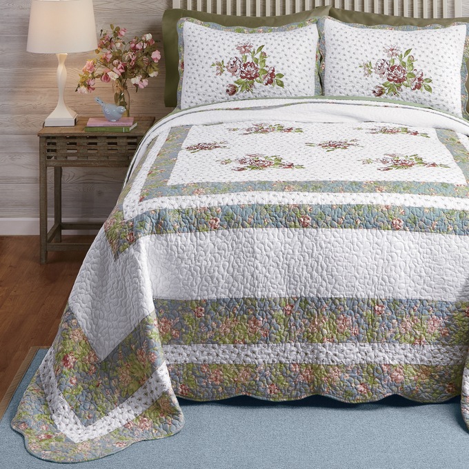 Loretta Embroidered Quilted Bedspread, , large