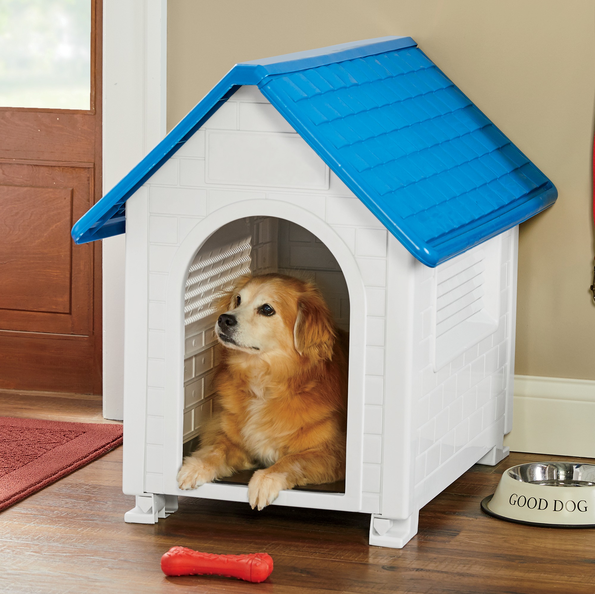 outdoor dog house with door