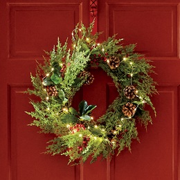 Lit Pine Wreath, , large