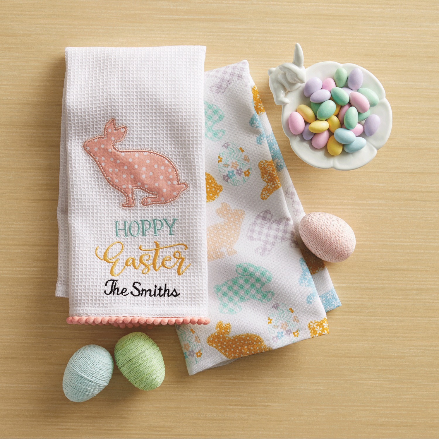 Personalized Set of 2 Seasonal Kitchen Towels Country Door