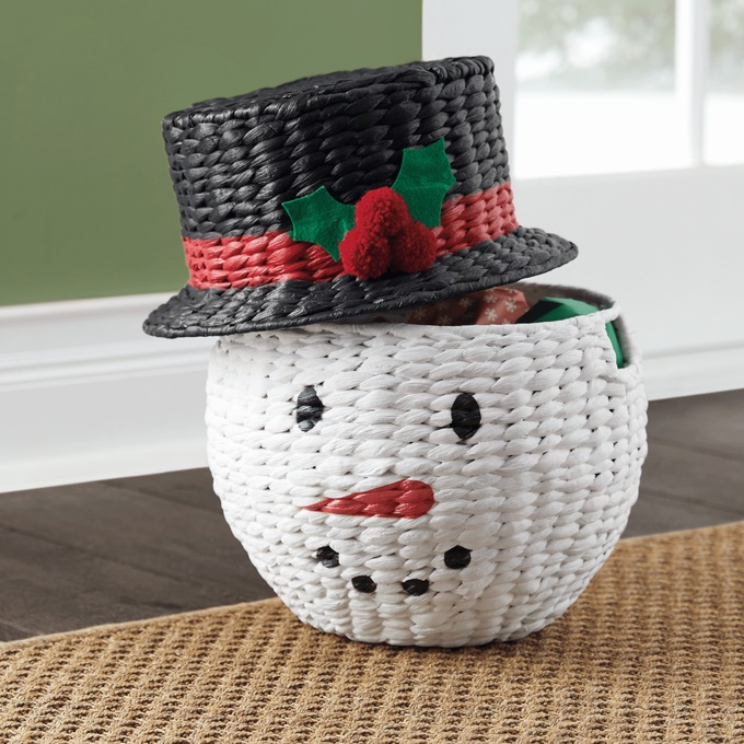 Woven Snowman Basket, , large