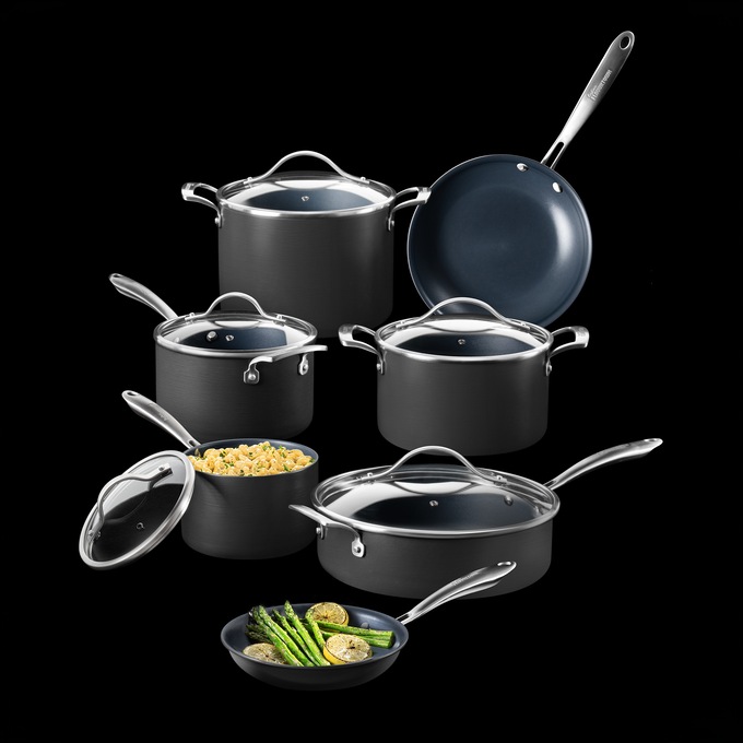 Guy Fieri Flavortown 12-Piece Laser Titanium Cookware Set, Black, large