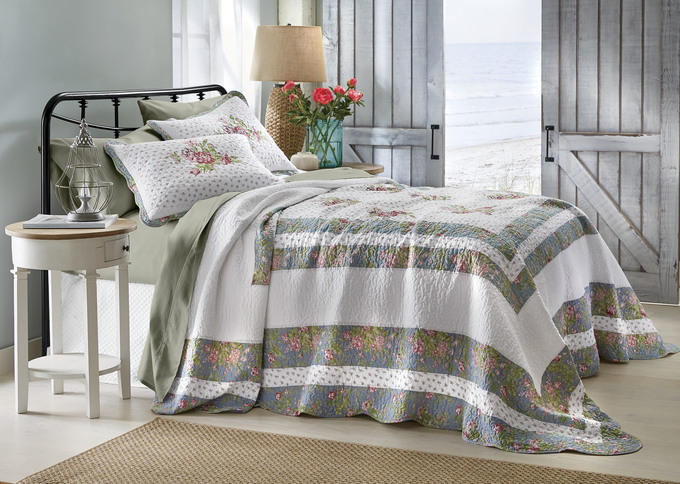 Loretta Embroidered Quilted Bedspread, , large