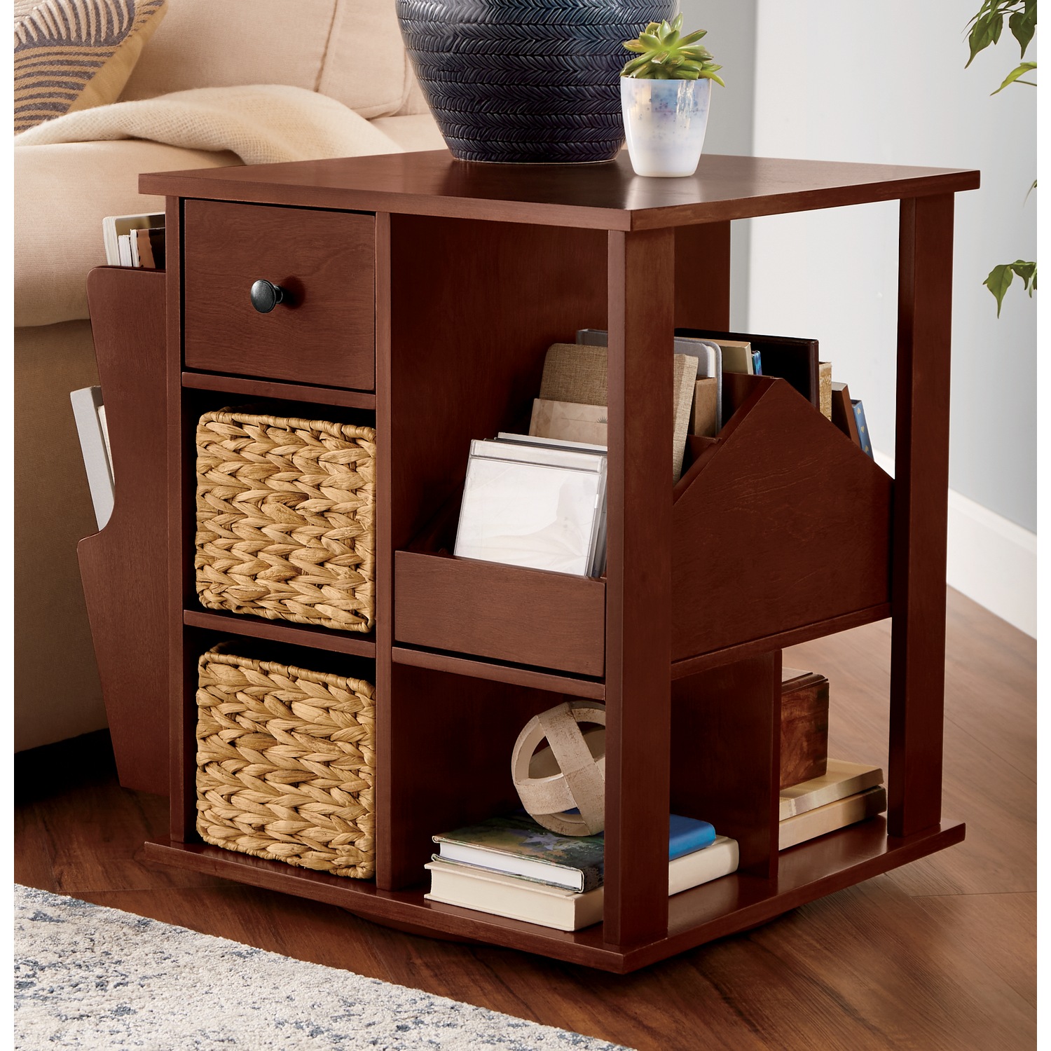 Revolving end cheap table with storage