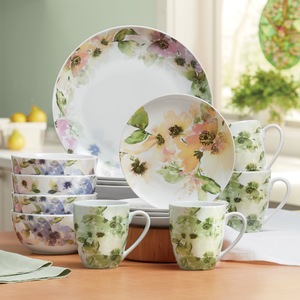 16-Piece Watercolor Floral Dinnerware Set, , large