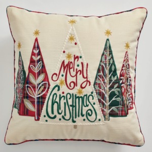 Embroidered Christmas Tree Pillow, , large