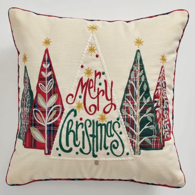 Embroidered Christmas Tree Pillow, , large