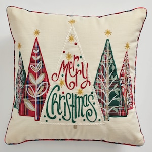 Embroidered Christmas Tree Pillow, , large
