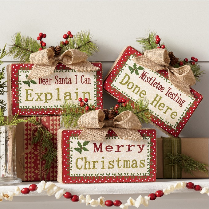 Set of 3 Christmas Signs with Burlap, , large