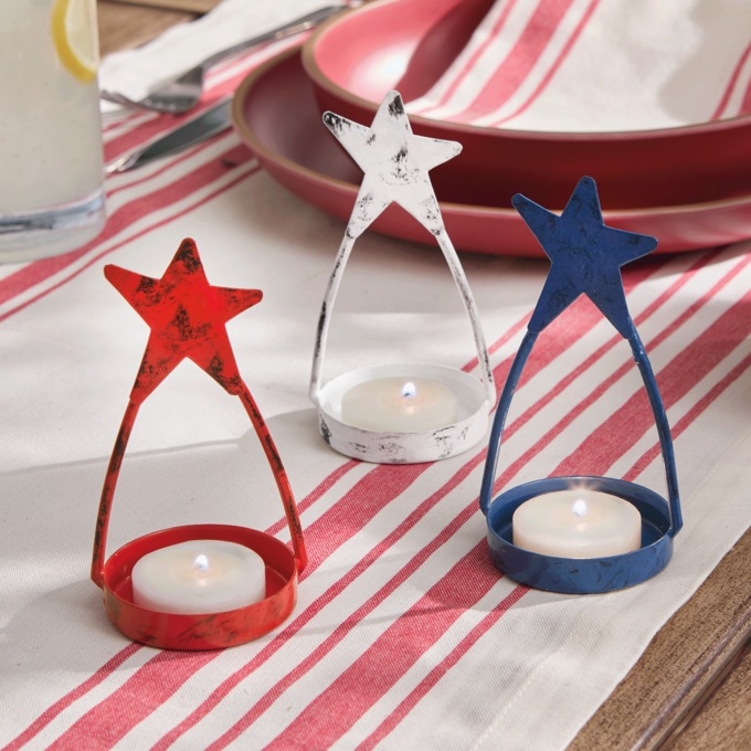 Set of 3 Outdoor Americana Tealight Holders, Multi, large