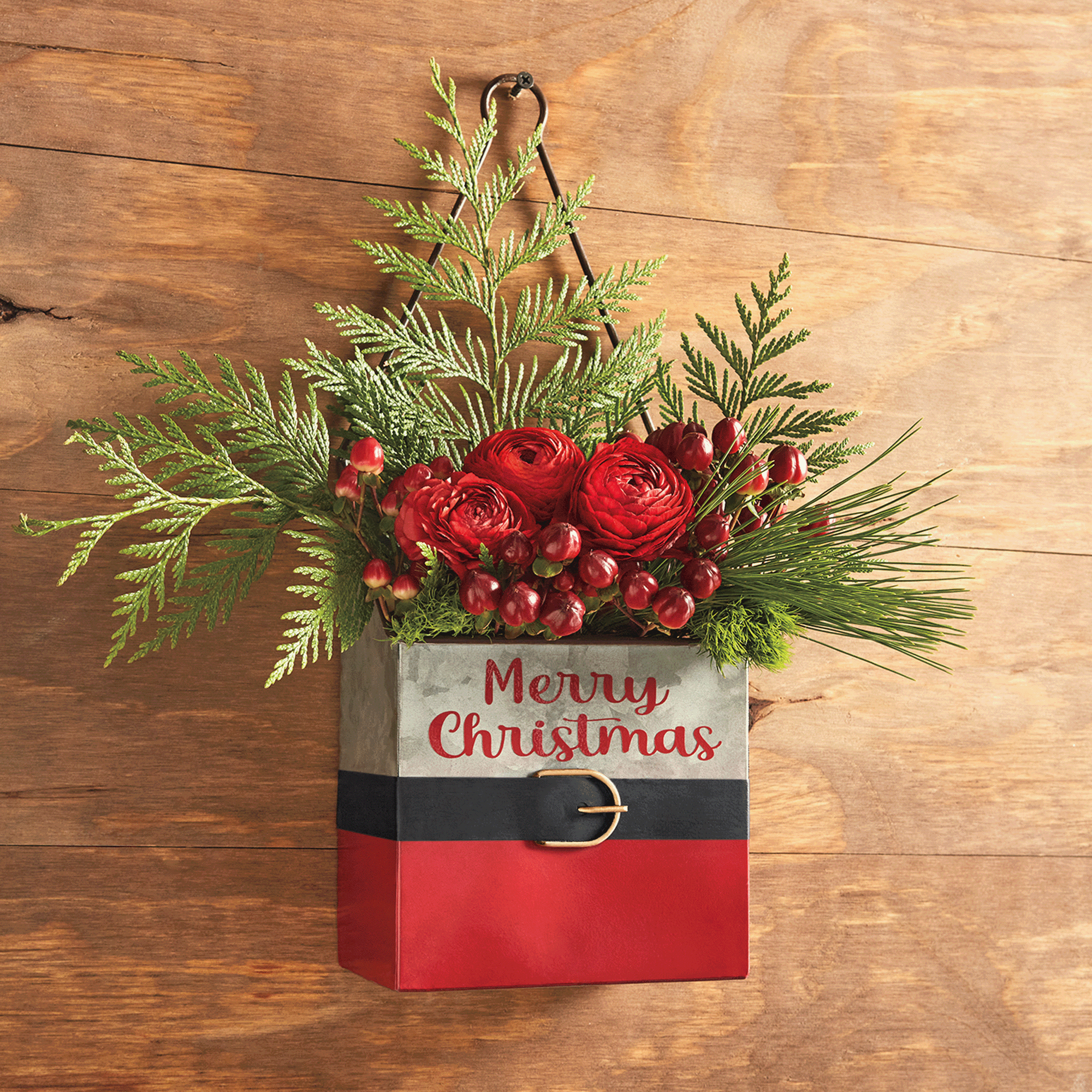 Galvanized Metal Santa Belt Hanging Bucket, , large