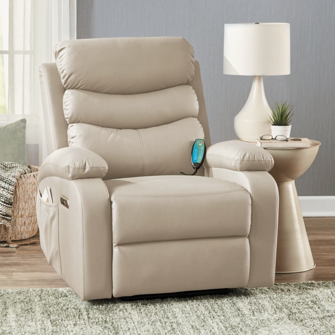 Powered Faux-Leather Recliner with Heat/Massage, , large