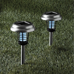 Set of 2 Brookstone Solar-Powered Bug Zapper Pathway Lights, , large