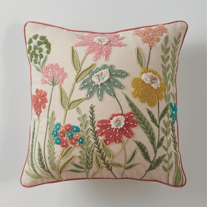 Embellished Spring Floral Pillow, , large