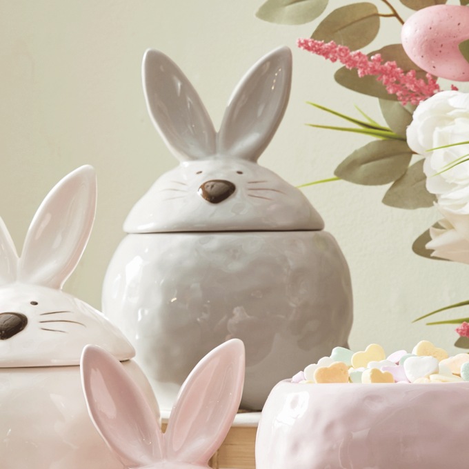 Bunny Shaped Ceramic Container, Gray, large