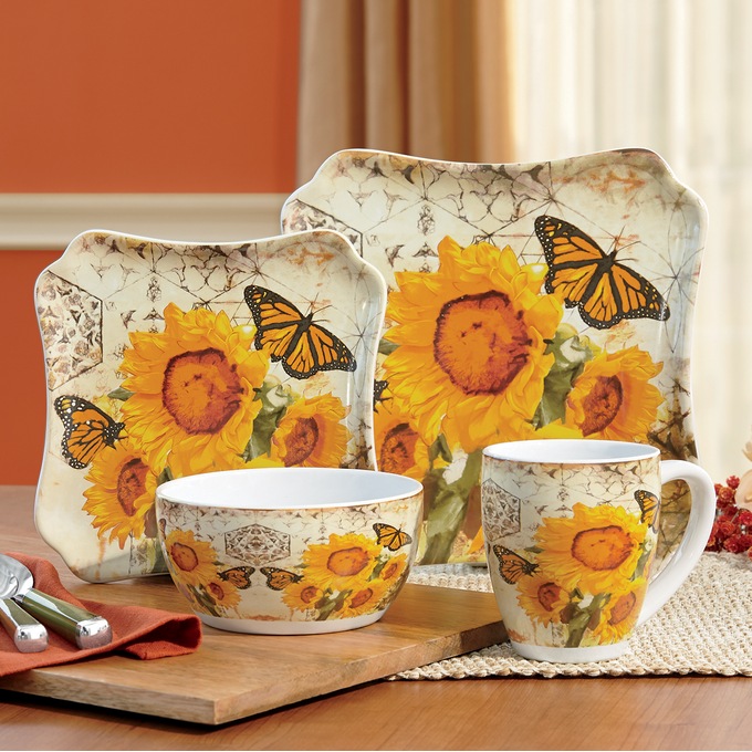 16 Piece Square Fall Butterfly Dinnerware Set Country Door