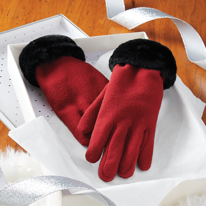 Fleece Gloves, Red, large