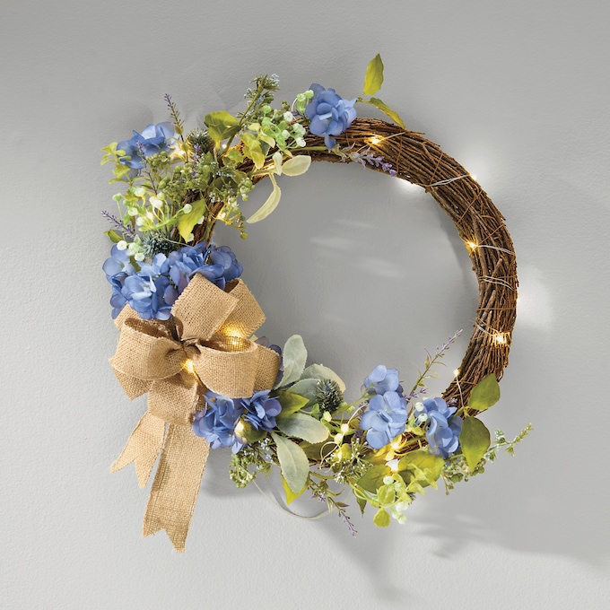 Outdoor Hydrangea and Lavender Semi-Wreath, Multi, large