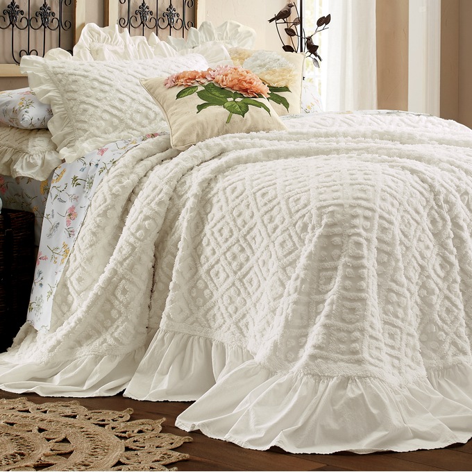 Queen Pink Bedspread Chenille Bedspread Skirted Bedspread 