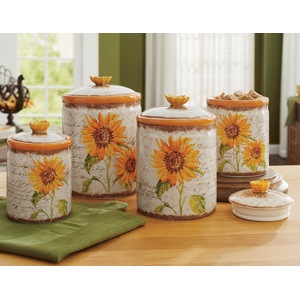 4-Piece Scripted Sunflower Canister Set, , large