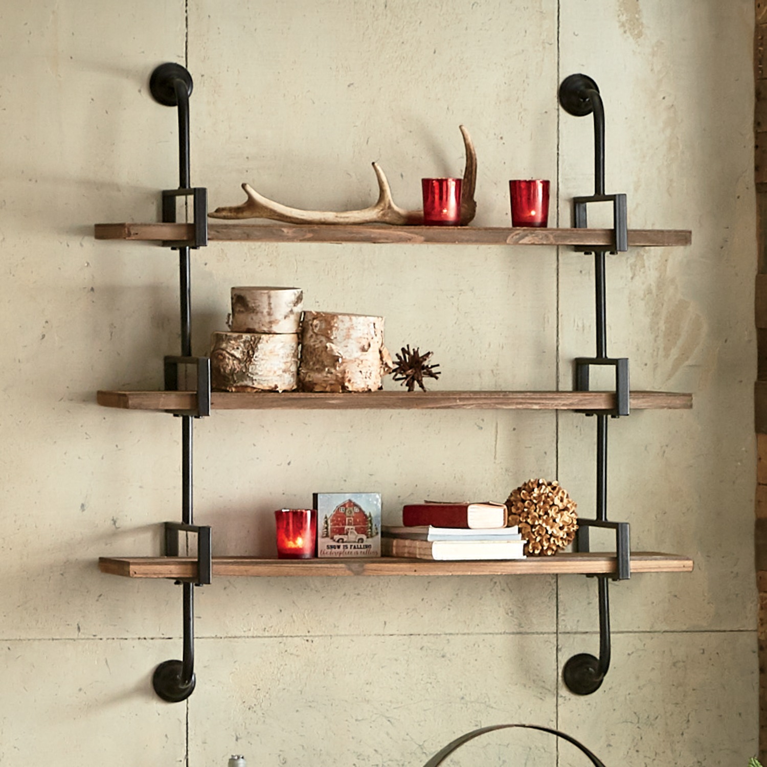 木製ラック・ウッドラック 612.Antique Iron Shelf Indonesia Grayson Wall Shelf | Country Door