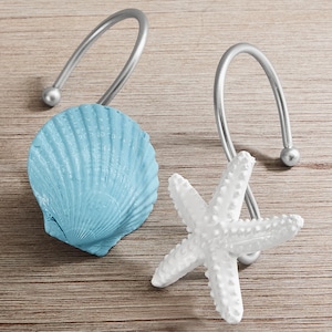 Set of 12 Coastal Shower Curtain Hooks, Multi, large