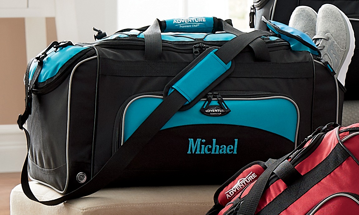 Personalized Duffel Bag with Shoe Pocket and Lockable Zips, Teal, large
