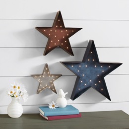 Set of 3 Lit Rustic Americana Stars, , large