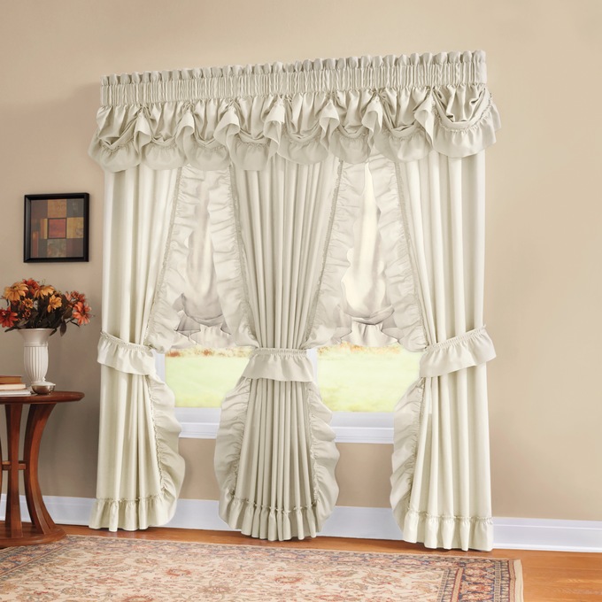 Mayfair Romantic Priscilla Ruffled Semi-Sheer Panel Pair with Tieback, , large