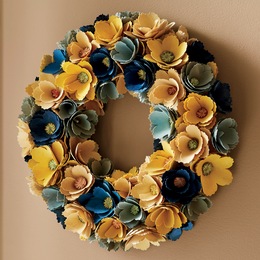 Blue Wood Curl Wreath, , large