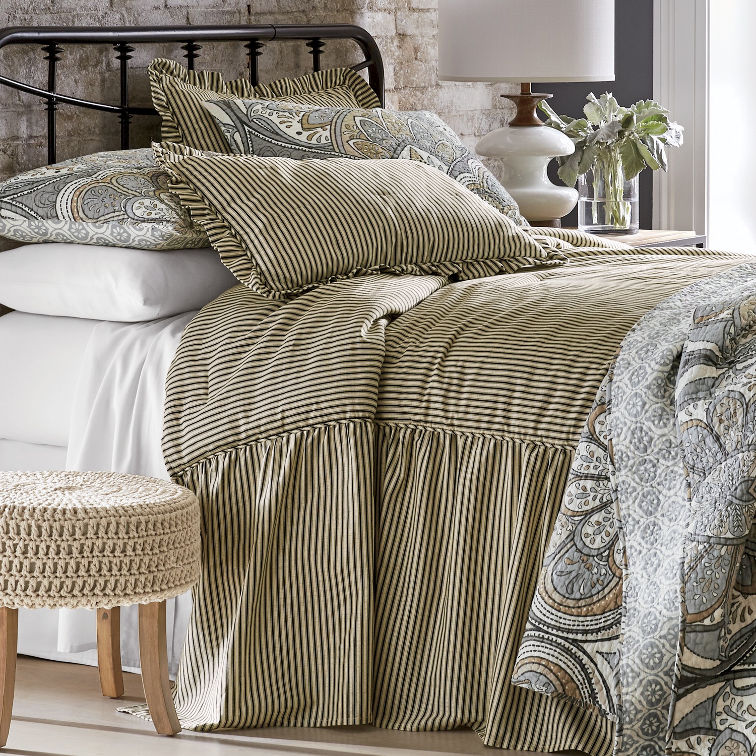 Ticking Stripe Ruffled Bedspread and Shams | Country Door