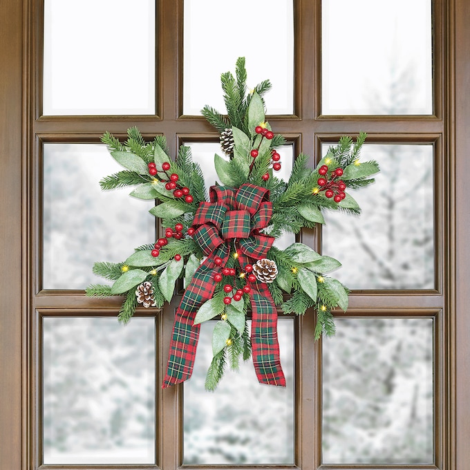 Outdoor Lit Snowflake Wreath, , large