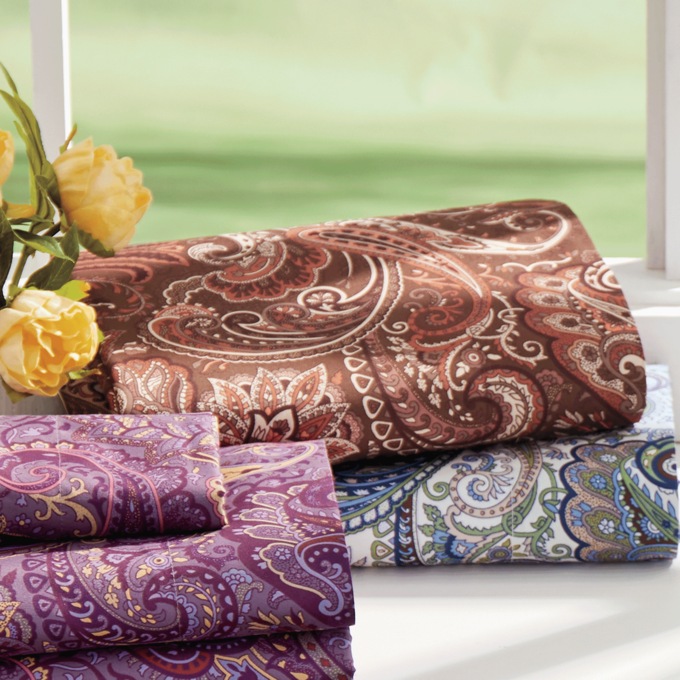 Color Connection Autumn Paisley Microfiber Sheet Set, Chocolate, large
