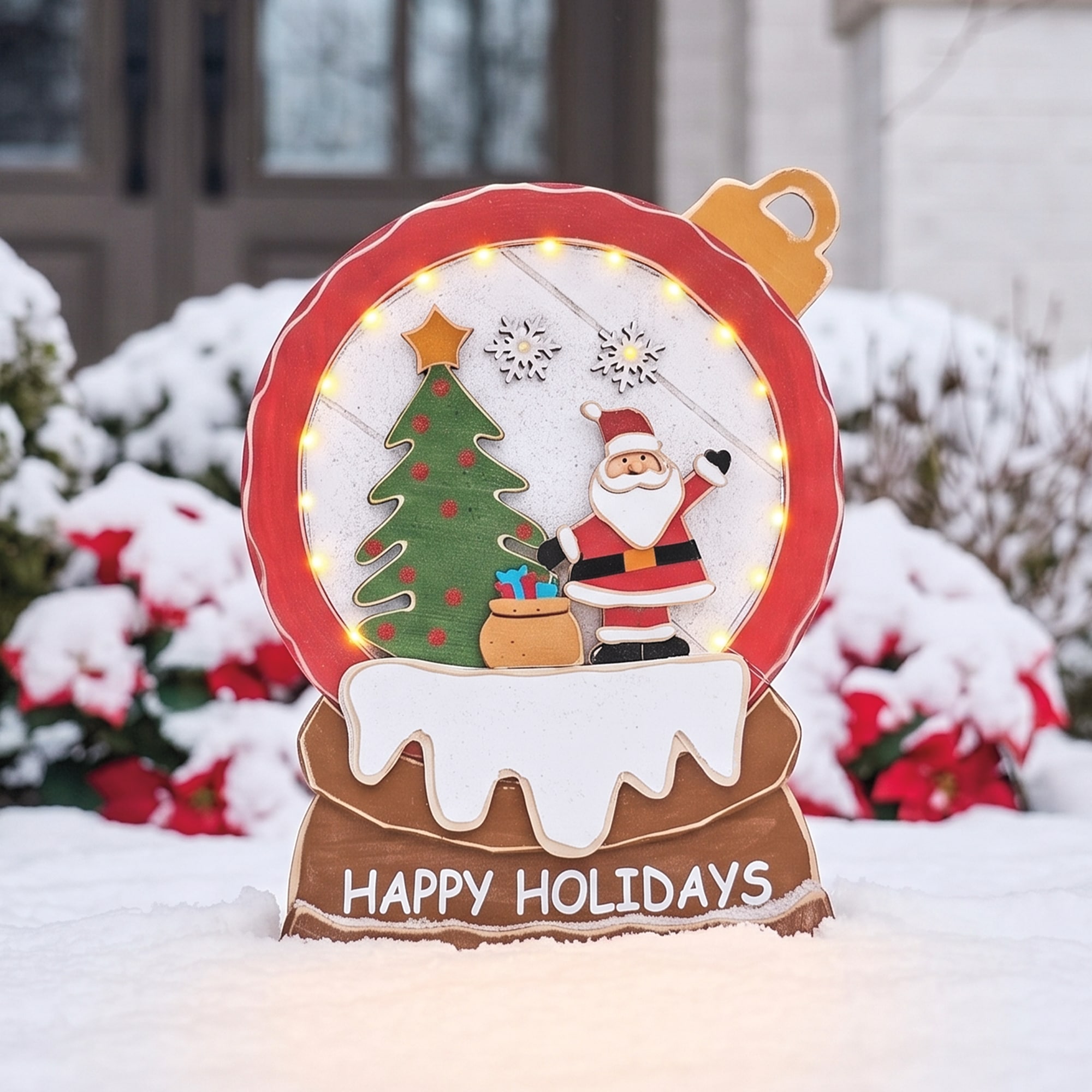 Chunky Wood Cutouts Lit Santa&rsquo;s Snowglobe, Multi, large