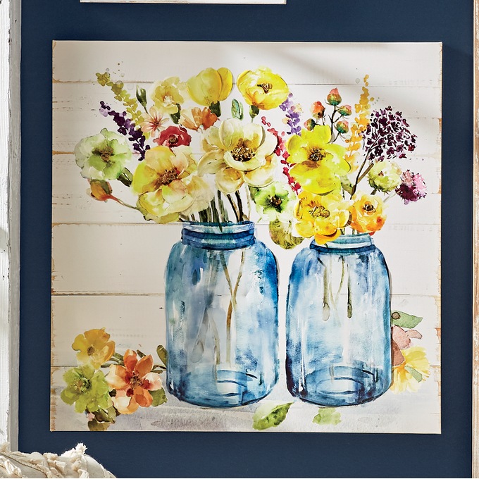 Jars with Flowers Printed Canvas, , large