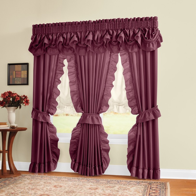 Mayfair Romantic Priscilla Ruffled Semi-Sheer Panel Pair with Tieback, , large